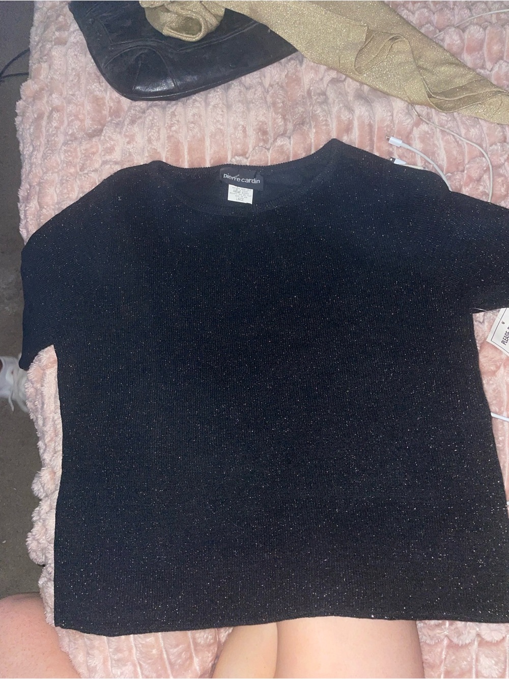Pierre Cardin Black Shimmer Short Sleeve Top